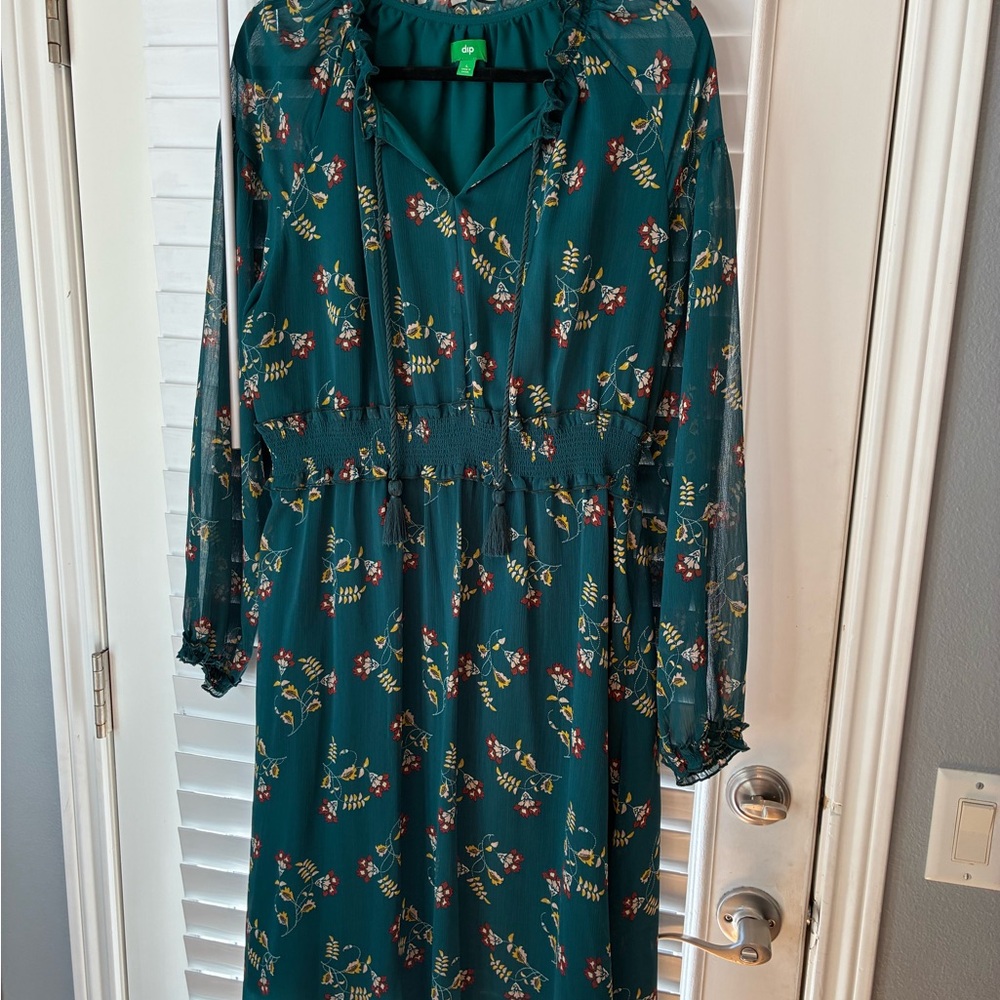 Floral Green Dress with sheer sleeves